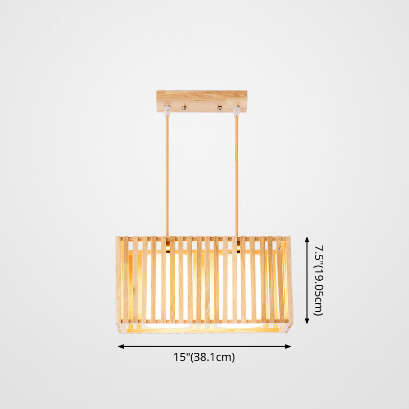 Rectangle Island Pendant Asian Wood Pendant Lighting in Natural Wood Clearhalo 'Ceiling Lights' 'Island Lights' Lighting' 2549177