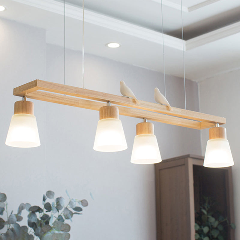 Rectangle Island Pendant Modern Wood Pendant Lighting in Natural Wood Wood Bird Clearhalo 'Ceiling Lights' 'Island Lights' Lighting' 2549190