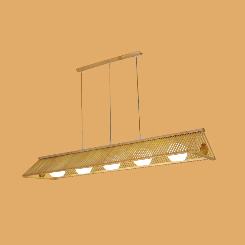 Triangle Island Pendant Asian Wood Pendant Lighting in Natural Wood 5 Wood Clearhalo 'Ceiling Lights' 'Island Lights' Lighting' 2549204