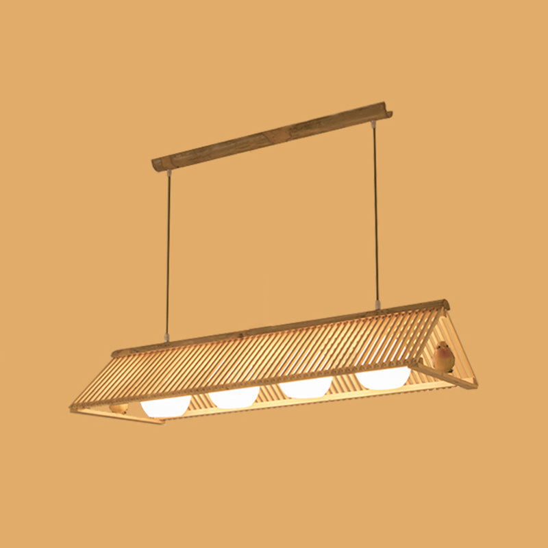 Triangle Island Pendant Asian Wood Pendant Lighting in Natural Wood 4 Wood Clearhalo 'Ceiling Lights' 'Island Lights' Lighting' 2549205