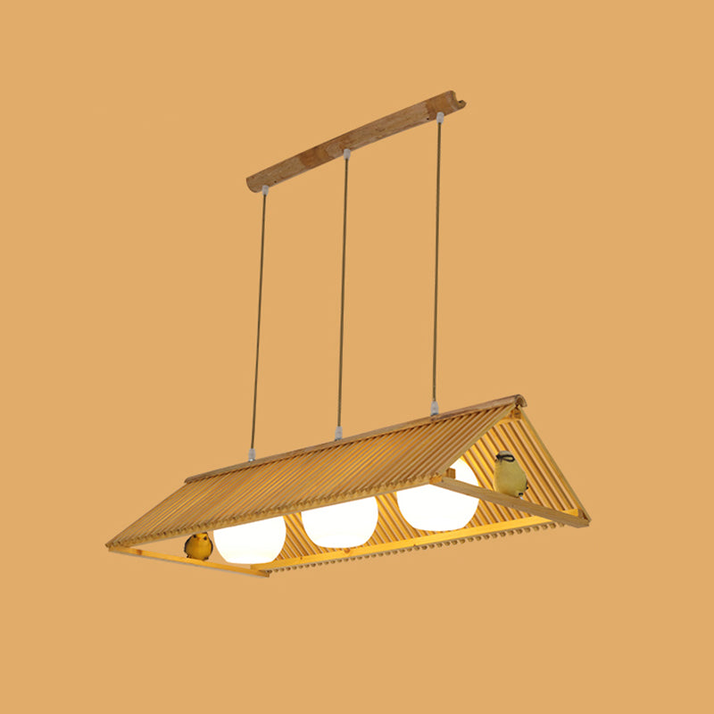Triangle Island Pendant Asian Wood Pendant Lighting in Natural Wood 3 Wood Clearhalo 'Ceiling Lights' 'Island Lights' Lighting' 2549206