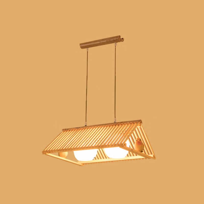 Triangle Island Pendant Asian Wood Pendant Lighting in Natural Wood 2 Wood Clearhalo 'Ceiling Lights' 'Island Lights' Lighting' 2549208