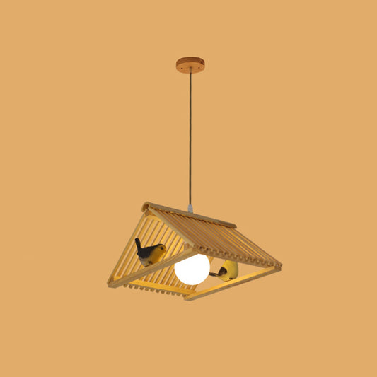 Triangle Island Pendant Asian Wood Pendant Lighting in Natural Wood 1 Wood Clearhalo 'Ceiling Lights' 'Island Lights' Lighting' 2549210