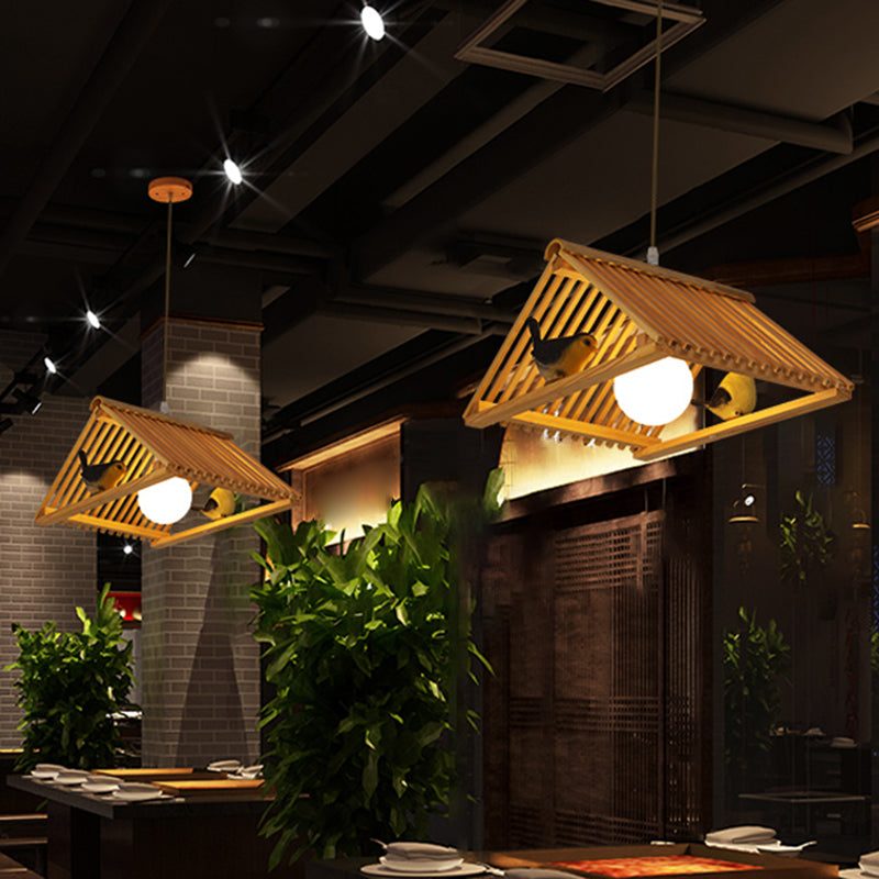 Triangle Island Pendant Asian Wood Pendant Lighting in Natural Wood Clearhalo 'Ceiling Lights' 'Island Lights' Lighting' 2549211