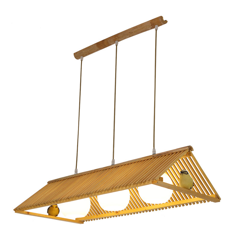 Triangle Island Pendant Asian Wood Pendant Lighting in Natural Wood Clearhalo 'Ceiling Lights' 'Island Lights' Lighting' 2549212