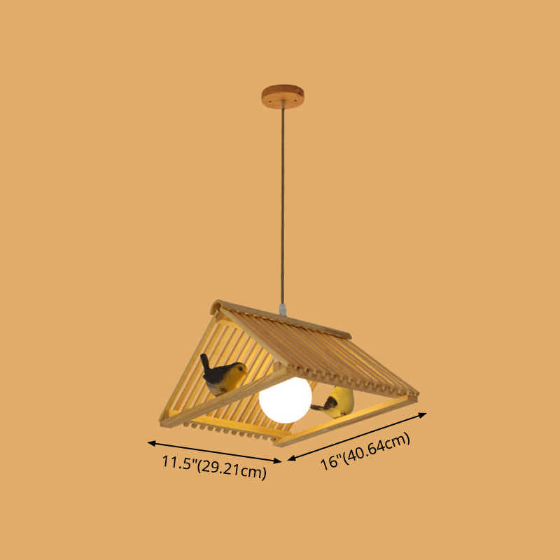 Triangle Island Pendant Asian Wood Pendant Lighting in Natural Wood Clearhalo 'Ceiling Lights' 'Island Lights' Lighting' 2549213