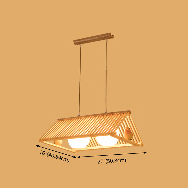 Triangle Island Pendant Asian Wood Pendant Lighting in Natural Wood Clearhalo 'Ceiling Lights' 'Island Lights' Lighting' 2549214