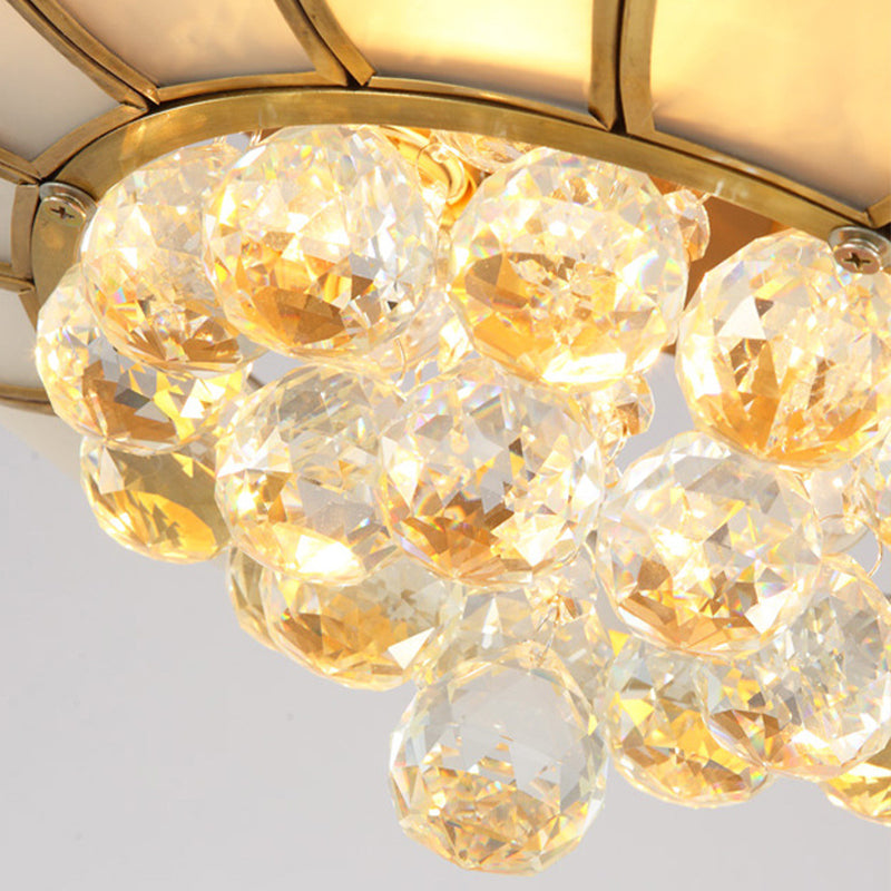Golden Lotus Flush Mount Light Traditional 4/6 Lights Glass Ceiling Lamp with Crystal Drop Clearhalo 'Ceiling Lights' 'Close To Ceiling Lights' 'Close to ceiling' 'Flush mount' Lighting' 254984