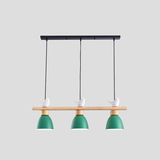 3 Lights Island Pendant Macaron Bowl Metal Pendant with Wood Electric Light Socket Green Clearhalo 'Ceiling Lights' 'Island Lights' Lighting' 2549933