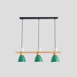 3 Lights Island Pendant Macaron Bowl Metal Pendant with Wood Electric Light Socket Green Clearhalo 'Ceiling Lights' 'Island Lights' Lighting' 2549933