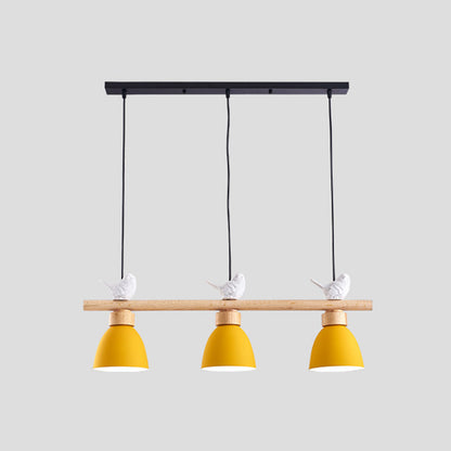 3 Lights Island Pendant Macaron Bowl Metal Pendant with Wood Electric Light Socket Yellow Clearhalo 'Ceiling Lights' 'Island Lights' Lighting' 2549937
