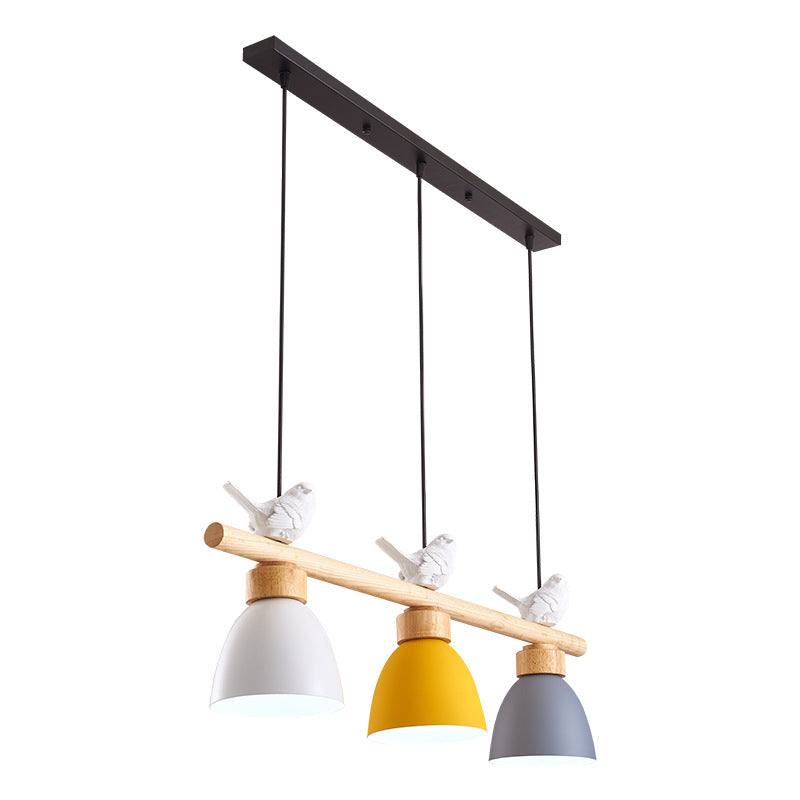 3 Lights Island Pendant Macaron Bowl Metal Pendant with Wood Electric Light Socket Clearhalo 'Ceiling Lights' 'Island Lights' Lighting' 2549941