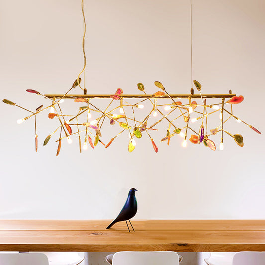 Colorful Island Light Fixtures Modern Branch Metal Pendant with Agate Stone for Dining Restaurant Clearhalo 'Ceiling Lights' 'Island Lights' Lighting' 2549980