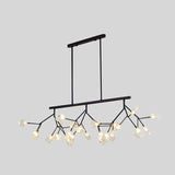 27 Lights Island Lighting Ultra-modern Branch Metal Pendant with Clear Shade for Dining Room Black
