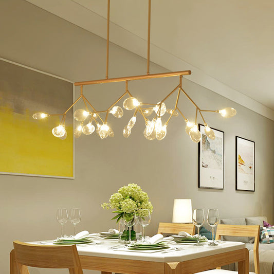 27 Lights Island Chandelier Contemporary Leaf-Shaped Metal Pendant for Bedroom Gold Clear Glass Clearhalo 'Ceiling Lights' 'Island Lights' Lighting' 2550014