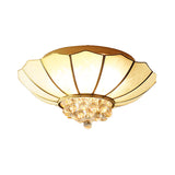 White Flared Ceiling Flush Mount Contemporary 4/6-Light Ribbed Glass Flushmount Lighting with Crystal Finial Clearhalo 'Ceiling Lights' 'Close To Ceiling Lights' 'Close to ceiling' 'Flush mount' Lighting' 255015