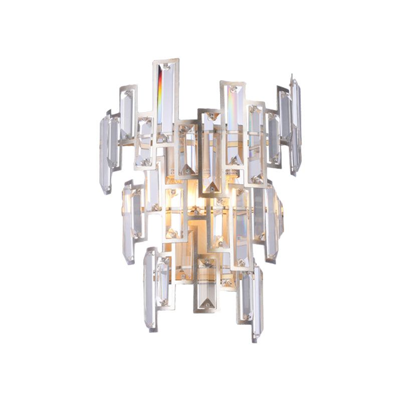 Rose Gold 2-Bulb Wall Lamp Modern Rectangular-Cut Crystal Tier Wall Sconce for Dining Room Clearhalo 'Modern wall lights' 'Modern' 'Wall Lamps & Sconces' 'Wall Lights' Lighting' 2550390