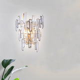 Rose Gold 2-Bulb Wall Lamp Modern Rectangular-Cut Crystal Tier Wall Sconce for Dining Room Rose Gold Clearhalo 'Modern wall lights' 'Modern' 'Wall Lamps & Sconces' 'Wall Lights' Lighting' 2550391