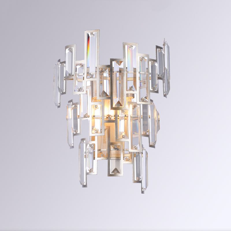 Rose Gold 2-Bulb Wall Lamp Modern Rectangular-Cut Crystal Tier Wall Sconce for Dining Room Clearhalo 'Modern wall lights' 'Modern' 'Wall Lamps & Sconces' 'Wall Lights' Lighting' 2550392