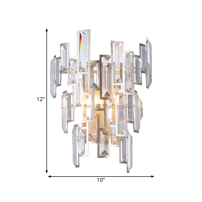Rose Gold 2-Bulb Wall Lamp Modern Rectangular-Cut Crystal Tier Wall Sconce for Dining Room Clearhalo 'Modern wall lights' 'Modern' 'Wall Lamps & Sconces' 'Wall Lights' Lighting' 2550393