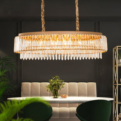 5 Bulbs Crystal Prism Island Light Modernist Champagne Oval Dining Room Suspended Lighting Fixture Champagne Clearhalo 'Ceiling Lights' 'Island Lights' Lighting' 2550399