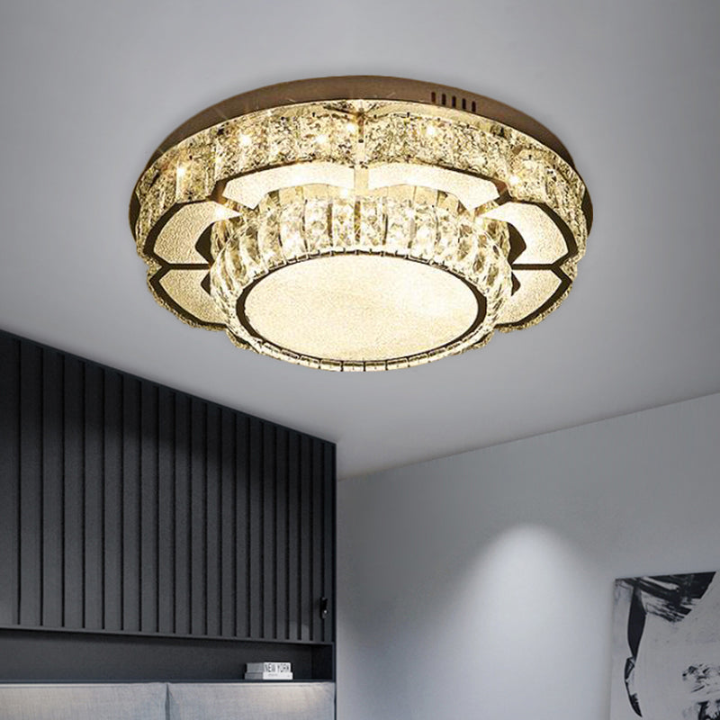Contemporary LED Ceiling Lamp with Crystal Block Shade Chrome Round/Square Flushmount Lighting Chrome Round Clearhalo 'Ceiling Lights' 'Close To Ceiling Lights' 'Close to ceiling' 'Flush mount' Lighting' 2550402