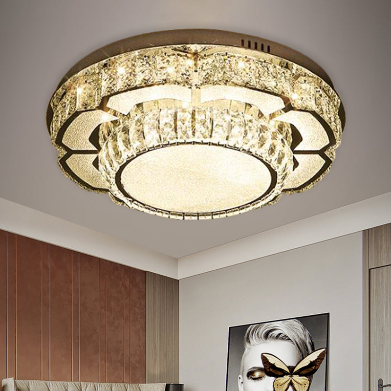Contemporary LED Ceiling Lamp with Crystal Block Shade Chrome Round/Square Flushmount Lighting Clearhalo 'Ceiling Lights' 'Close To Ceiling Lights' 'Close to ceiling' 'Flush mount' Lighting' 2550403
