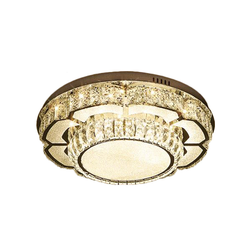 Contemporary LED Ceiling Lamp with Crystal Block Shade Chrome Round/Square Flushmount Lighting Clearhalo 'Ceiling Lights' 'Close To Ceiling Lights' 'Close to ceiling' 'Flush mount' Lighting' 2550404