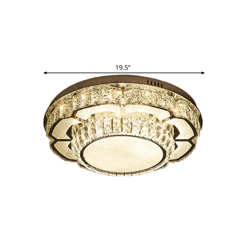 Contemporary LED Ceiling Lamp with Crystal Block Shade Chrome Round/Square Flushmount Lighting Clearhalo 'Ceiling Lights' 'Close To Ceiling Lights' 'Close to ceiling' 'Flush mount' Lighting' 2550405