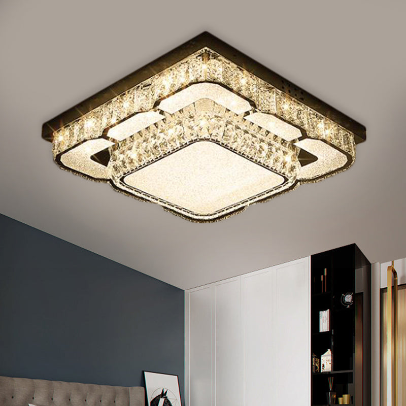 Contemporary LED Ceiling Lamp with Crystal Block Shade Chrome Round/Square Flushmount Lighting Chrome Square Plate Clearhalo 'Ceiling Lights' 'Close To Ceiling Lights' 'Close to ceiling' 'Flush mount' Lighting' 2550406