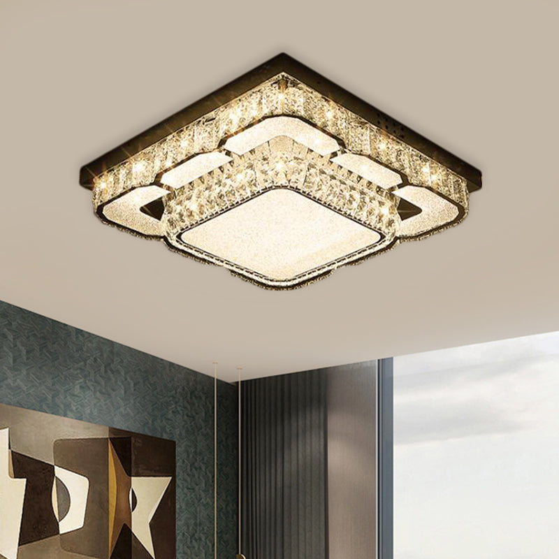 Contemporary LED Ceiling Lamp with Crystal Block Shade Chrome Round/Square Flushmount Lighting Clearhalo 'Ceiling Lights' 'Close To Ceiling Lights' 'Close to ceiling' 'Flush mount' Lighting' 2550407