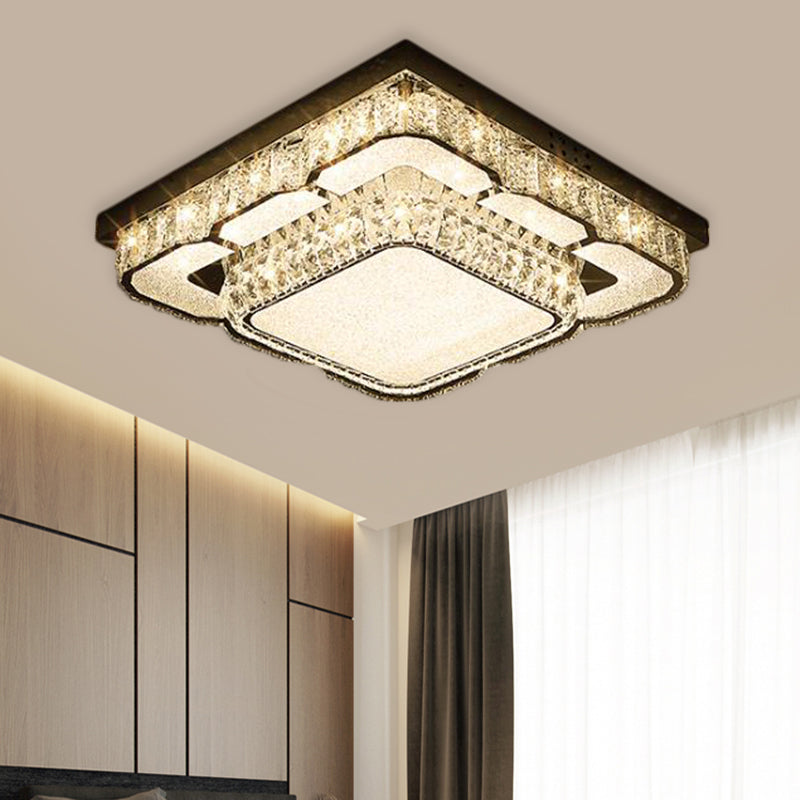 Contemporary LED Ceiling Lamp with Crystal Block Shade Chrome Round/Square Flushmount Lighting Clearhalo 'Ceiling Lights' 'Close To Ceiling Lights' 'Close to ceiling' 'Flush mount' Lighting' 2550408