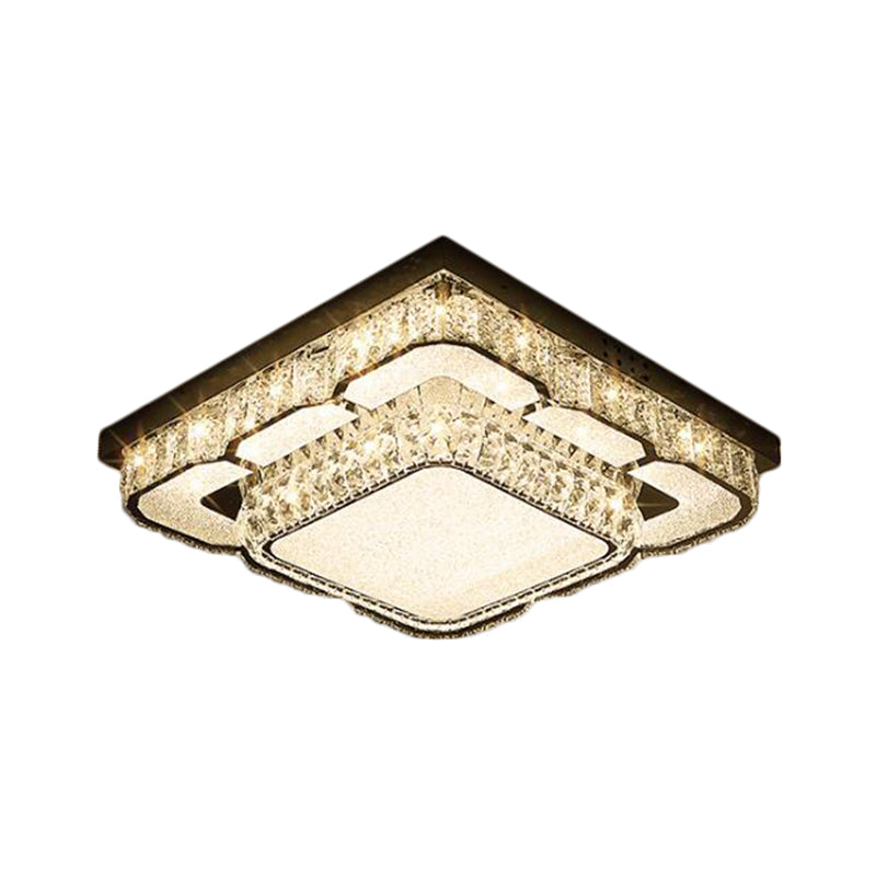 Contemporary LED Ceiling Lamp with Crystal Block Shade Chrome Round/Square Flushmount Lighting Clearhalo 'Ceiling Lights' 'Close To Ceiling Lights' 'Close to ceiling' 'Flush mount' Lighting' 2550409