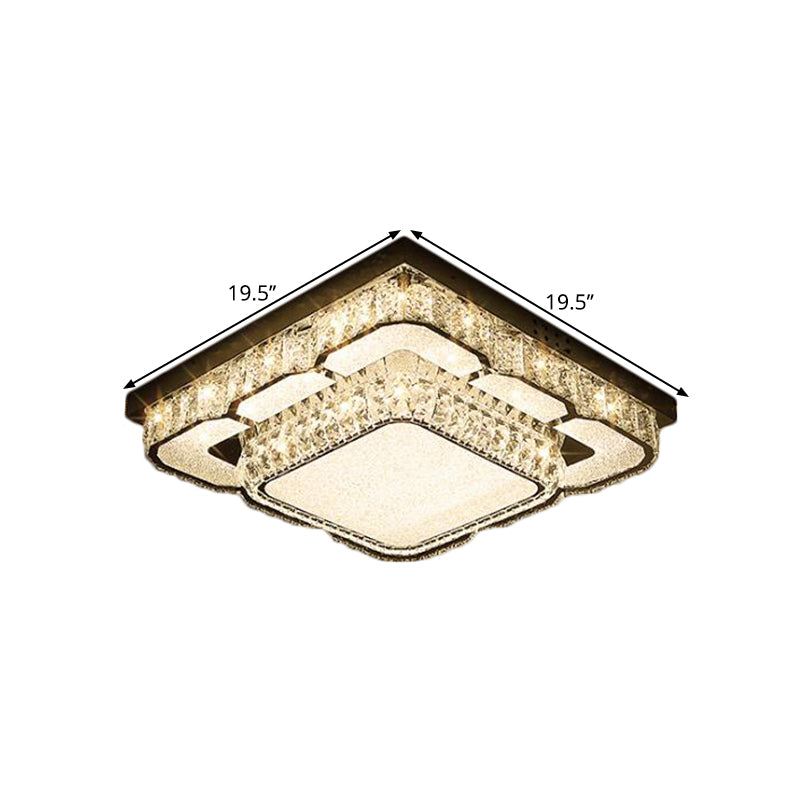 Contemporary LED Ceiling Lamp with Crystal Block Shade Chrome Round/Square Flushmount Lighting Clearhalo 'Ceiling Lights' 'Close To Ceiling Lights' 'Close to ceiling' 'Flush mount' Lighting' 2550410
