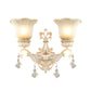 Flower White Glass Wall Mount Light Traditional 1/2 Lights Hallway Sconce Light Fixture with Crystal Drop Clearhalo 'Wall Lamps & Sconces' 'Wall Lights' Lighting' 255105