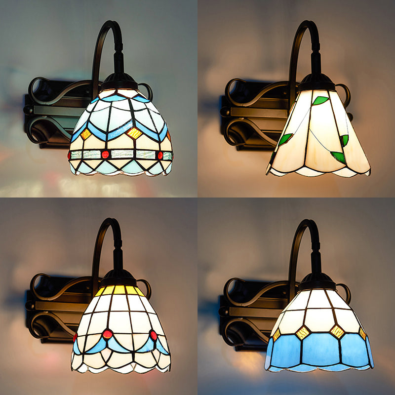 Tiffany Wall Mount Fixture Stained Glass 1 Light Colorful Wall Sconce in Beige/Blue/Blue-White/White for Dining Room Clearhalo 'Industrial' 'Middle century wall lights' 'Tiffany wall lights' 'Tiffany' 'Wall Lamps & Sconces' 'Wall Lights' Lighting' 25514