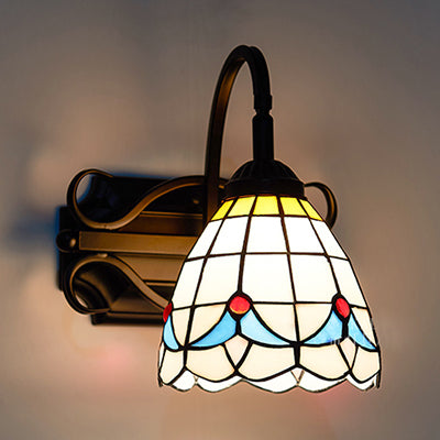 Tiffany Wall Mount Fixture Stained Glass 1 Light Colorful Wall Sconce in Beige/Blue/Blue-White/White for Dining Room Clearhalo 'Industrial' 'Middle century wall lights' 'Tiffany wall lights' 'Tiffany' 'Wall Lamps & Sconces' 'Wall Lights' Lighting' 25515