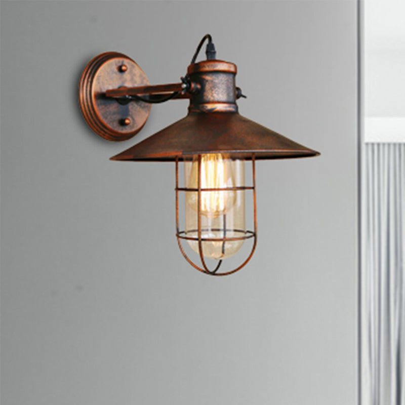 1 Light Clear Glass Wall Sconce Light Traditional Black/Rust Caged Coffee Shop Lighting Fixture Clearhalo 'Art deco wall lights' 'Cast Iron' 'Glass' 'Industrial wall lights' 'Industrial' 'Middle century wall lights' 'Modern' 'Rustic wall lights' 'Tiffany' 'Traditional wall lights' 'Wall Lamps & Sconces' 'Wall Lights' Lighting' 255150