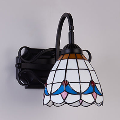 Tiffany Wall Mount Fixture Stained Glass 1 Light Colorful Wall Sconce in Beige/Blue/Blue-White/White for Dining Room Clearhalo 'Industrial' 'Middle century wall lights' 'Tiffany wall lights' 'Tiffany' 'Wall Lamps & Sconces' 'Wall Lights' Lighting' 25516