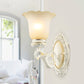 Ivory Flower Wall Light Traditional White Glass 1/2 Lights Living Room Sconce Light Clearhalo 'Wall Lamps & Sconces' 'Wall Lights' Lighting' 255166
