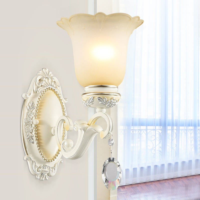 Ivory Flower Wall Light Traditional White Glass 1/2 Lights Living Room Sconce Light 1.0 Ivory Clearhalo 'Wall Lamps & Sconces' 'Wall Lights' Lighting' 255167