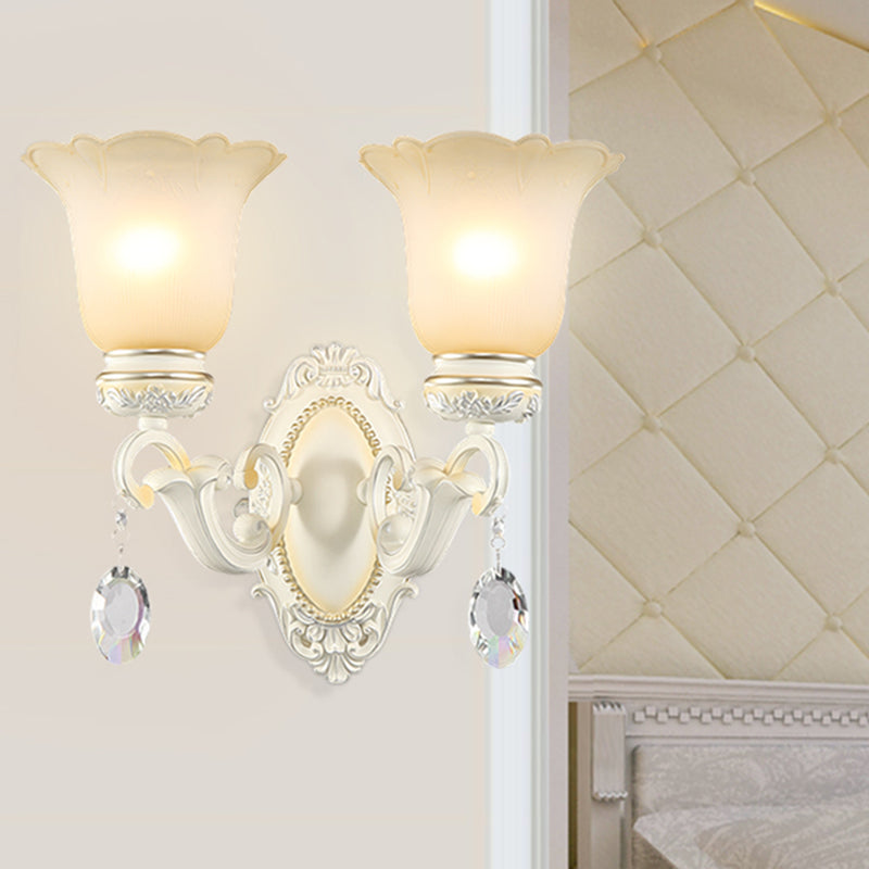 Ivory Flower Wall Light Traditional White Glass 1/2 Lights Living Room Sconce Light 2.0 Ivory Clearhalo 'Wall Lamps & Sconces' 'Wall Lights' Lighting' 255172