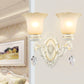 Ivory Flower Wall Light Traditional White Glass 1/2 Lights Living Room Sconce Light Clearhalo 'Wall Lamps & Sconces' 'Wall Lights' Lighting' 255173