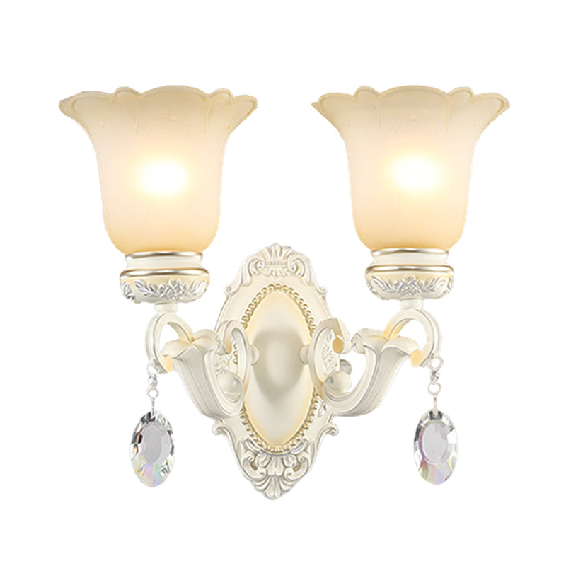 Ivory Flower Wall Light Traditional White Glass 1/2 Lights Living Room Sconce Light Clearhalo 'Wall Lamps & Sconces' 'Wall Lights' Lighting' 255176