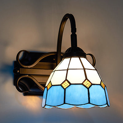 Tiffany Wall Mount Fixture Stained Glass 1 Light Colorful Wall Sconce in Beige/Blue/Blue-White/White for Dining Room Clearhalo 'Industrial' 'Middle century wall lights' 'Tiffany wall lights' 'Tiffany' 'Wall Lamps & Sconces' 'Wall Lights' Lighting' 25519