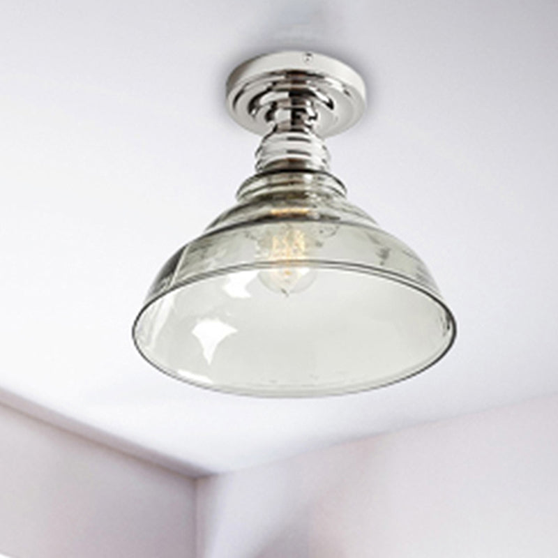 1 Light Bowl Shade Semi Flush Light Industrial Black/Chrome Clear Glass Ceiling Mount for Living Room Chrome Clearhalo 'Ceiling Lights' 'Close To Ceiling Lights' 'Close to ceiling' 'Glass shade' 'Glass' 'Semi-flushmount' Lighting' 255198