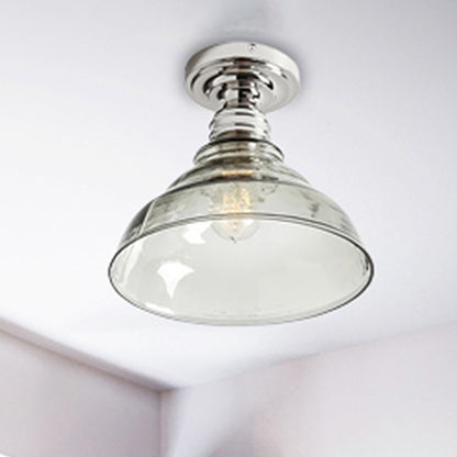 1 Light Bowl Shade Semi Flush Light Industrial Black/Chrome Clear Glass Ceiling Mount for Living Room Chrome Clearhalo 'Ceiling Lights' 'Close To Ceiling Lights' 'Close to ceiling' 'Glass shade' 'Glass' 'Semi-flushmount' Lighting' 255198