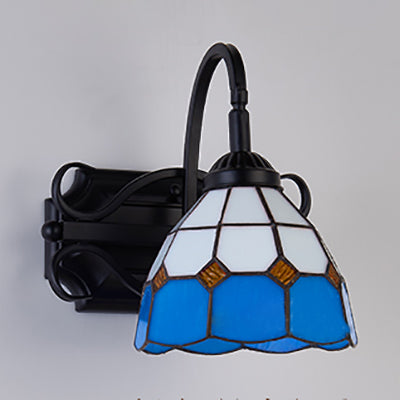 Tiffany Wall Mount Fixture Stained Glass 1 Light Colorful Wall Sconce in Beige/Blue/Blue-White/White for Dining Room Clearhalo 'Industrial' 'Middle century wall lights' 'Tiffany wall lights' 'Tiffany' 'Wall Lamps & Sconces' 'Wall Lights' Lighting' 25520