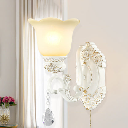 Scalloped White Glass Sconce Light Traditional 1/2 Lights Wall Light with Ivory Resin Backplate 1.0 Ivory Clearhalo 'Wall Lamps & Sconces' 'Wall Lights' Lighting' 255201