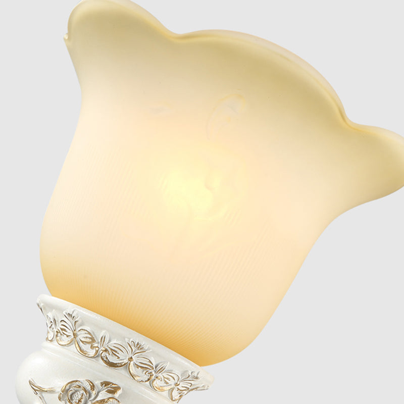 Scalloped White Glass Sconce Light Traditional 1/2 Lights Wall Light with Ivory Resin Backplate Clearhalo 'Wall Lamps & Sconces' 'Wall Lights' Lighting' 255205